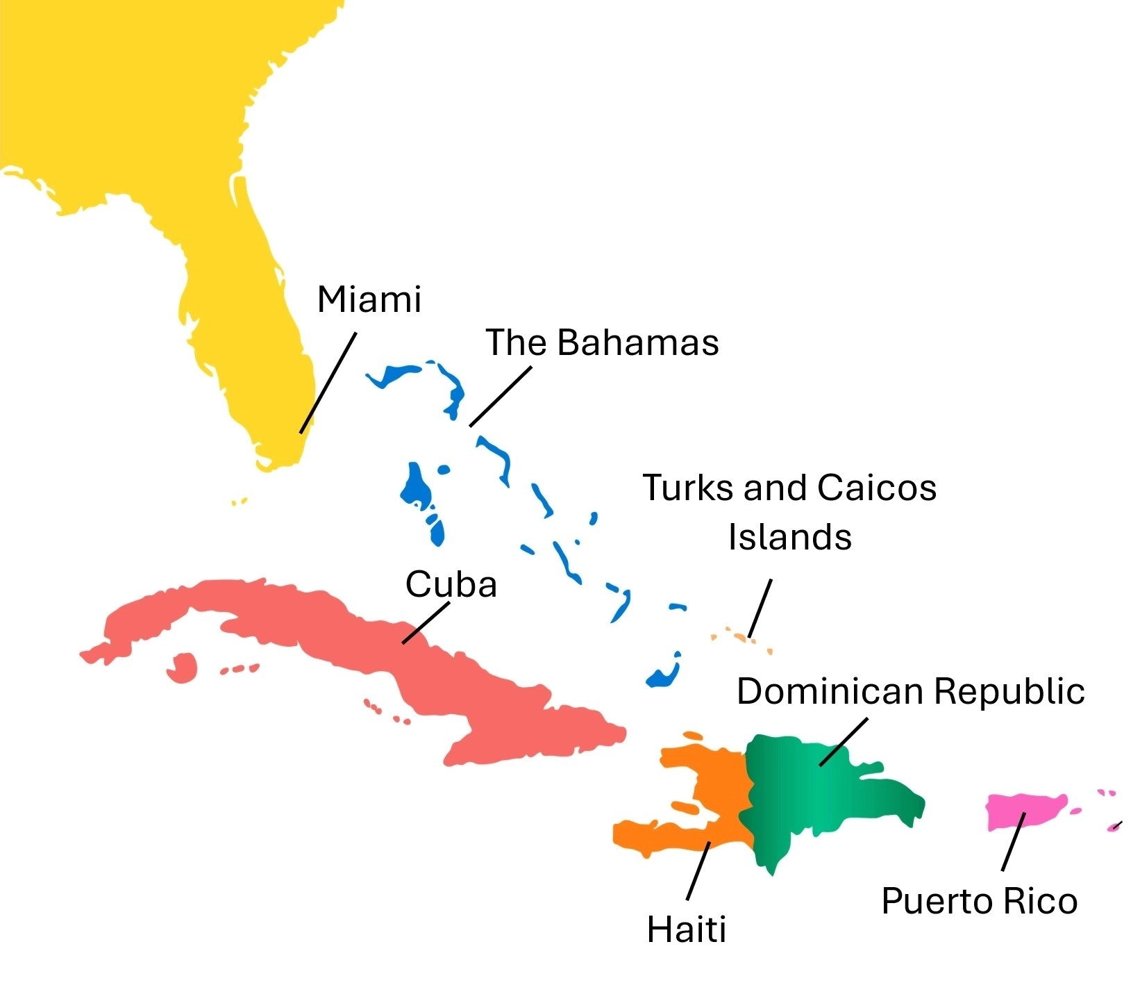 Map of the Caribbean showing the Dominican Republic location